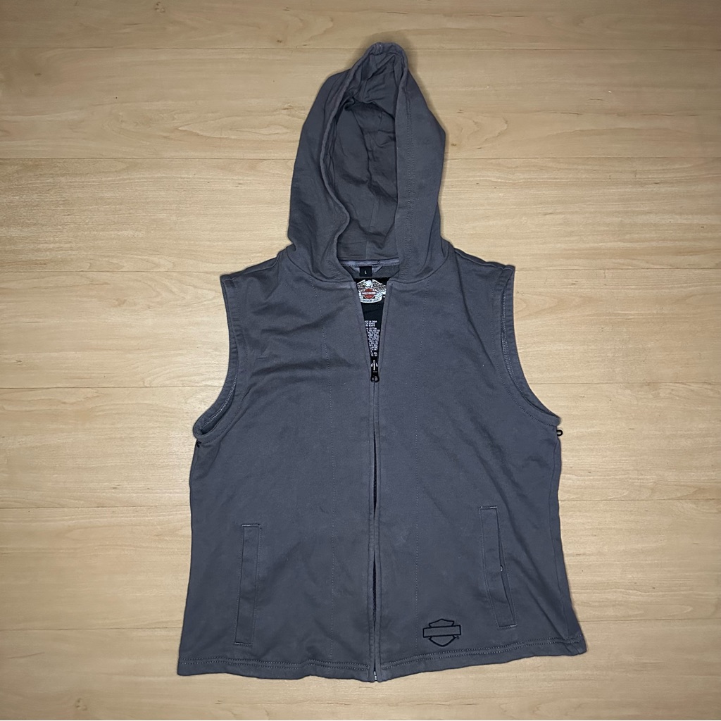 Harley Davidson Women’s Hooded Vest Gray Full Zip Size Large